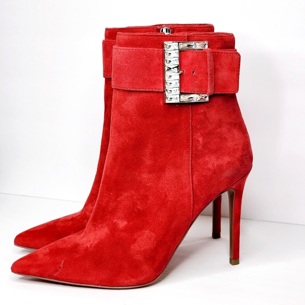 Michael Michael Kors Giselle Embellished Buckle Ankle Suede Boots Size 9